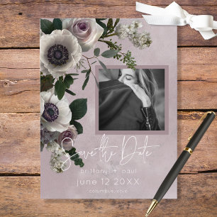 Postal De Anuncios Guardar la fecha de la foto floral moderna rosa y