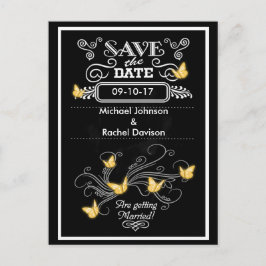 Postal De Anuncios Guardar la fecha de postcard oro Butterflies Vinta