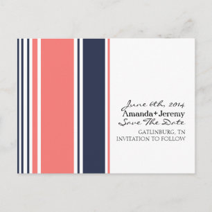 Postal De Anuncios Guardar la fecha de rayas modernas rosa y azul