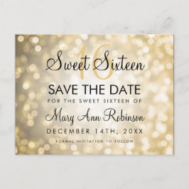 Postal De Anuncios Guardar la fecha de Sweet 16 con luces doradas bri