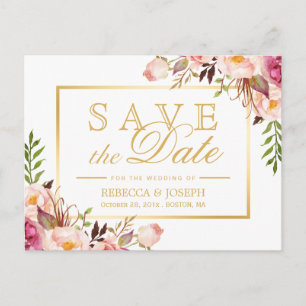 Postal De Anuncios Guardar la fecha Elegante Chic Rosa Floral Marco D