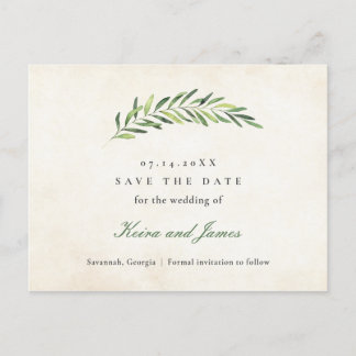 Postal De Anuncios Guardar la fecha elegante de vegetación rústica