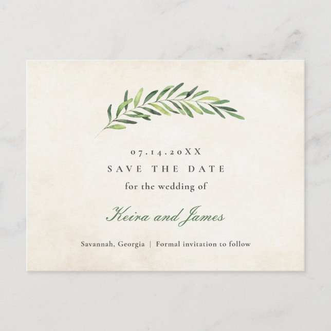 Postal De Anuncios Guardar la fecha elegante de vegetación rústica (Anverso)