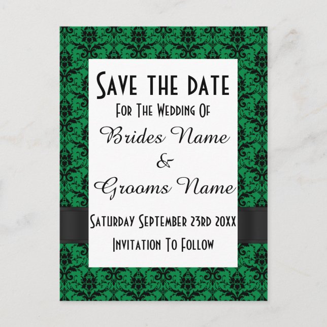 Postal De Anuncios Guardar la fecha en damasco negro y verde (Anverso)