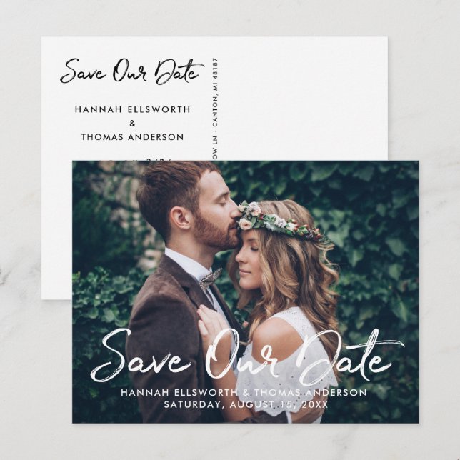 Postal De Anuncios Guardar la fecha en foto completa con escritura en (Anverso / Reverso)