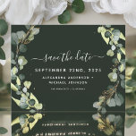 Postal De Anuncios Guardar la fecha en que Eucalyptus Greenery Succul<br><div class="desc">Eucalyptus Greenery Succulent Botanical Watercolor Primavera Wedding Save the Date Card on white Background - incluye hermosa y elegante tipografía de escritura con hojas botánicas modernas y vegetación para la celebración especial del Día de la Boda.</div>