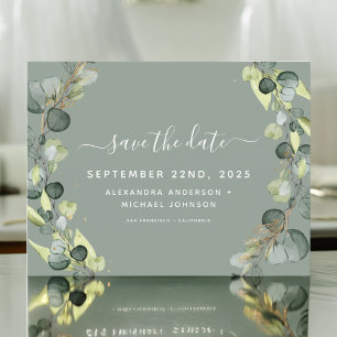 Postal De Anuncios Guardar la fecha en que Eucalyptus Greenery Succul