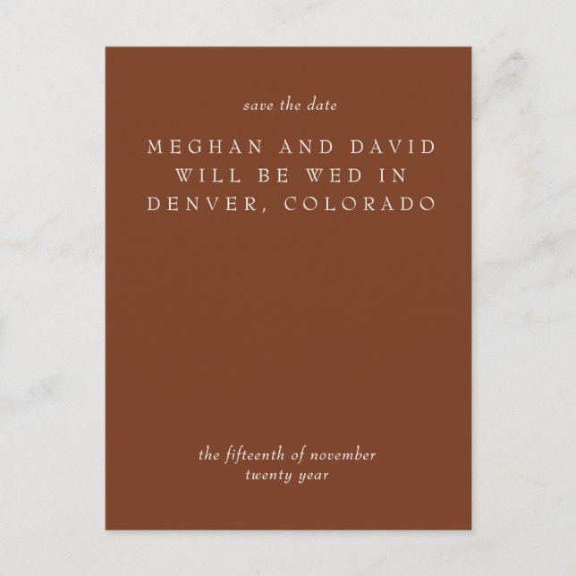 Postal De Anuncios Guardar la Fecha en Terracota Rústica Naranja Quem (Anverso)