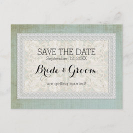 Postal De Anuncios Guardar la Fecha Encaje Rústico con Lino Antiguo D