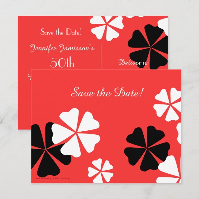 Postal De Anuncios Guardar la fecha Fiesta de cumpleaños número 50 Ro (Anverso / Reverso)