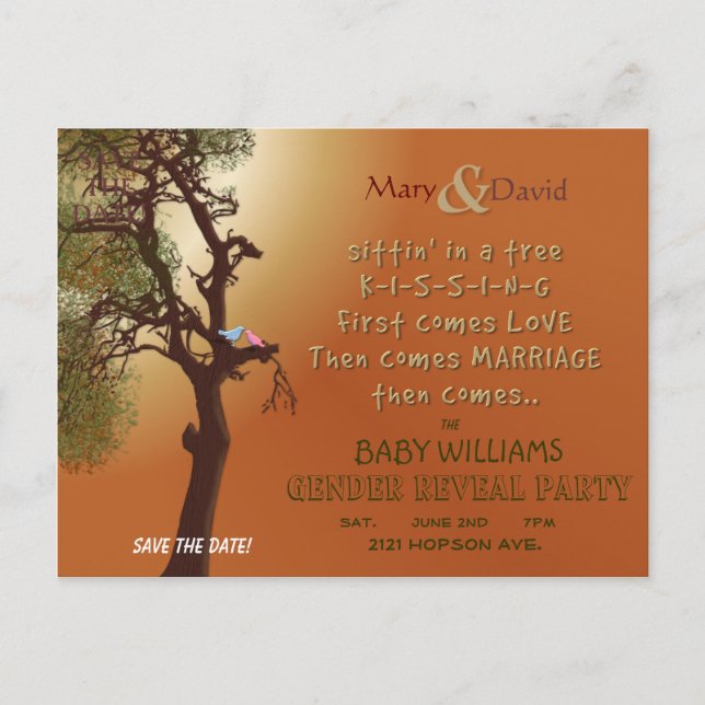 Postal De Anuncios Guardar la Fecha Fiesta de Revelación de Género (Anverso)