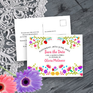 Postal De Anuncios Guardar la fecha Fiesta Mexicana Floral Blanco