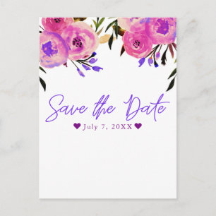 Postal De Anuncios Guardar la fecha floral moderno brillante rosa y p