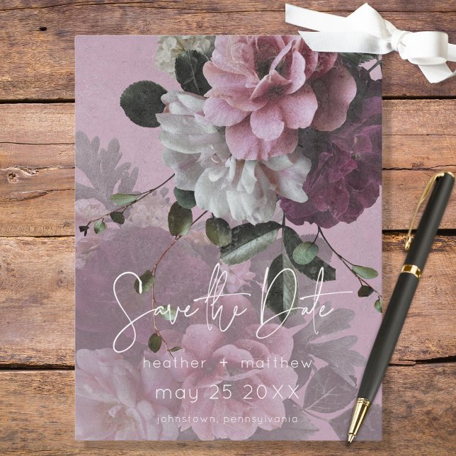 Postal De Anuncios Guardar la fecha floral moderno rosa y blanco (Subido por el creador)
