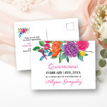 Postal De Anuncios Guardar la fecha Flores de Fiesta en blanco y flor<br><div class="desc">Floral Guardar las postales de fecha con flores de acuarela, que se pueden personalizar para cualquier ocasión. Esta tarjeta blanca tiene una abundancia de flores coloridas, escritura rosa elegante y tipografía moderna. Un bonito diseño floral con peonía, rosa, fucsia, lirio y vegetación en tonos rosa, violeta, naranja, amarillo, verde y...</div>