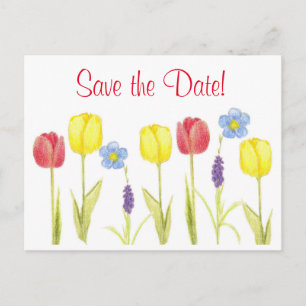 Postal De Anuncios Guardar La Fecha Flores De Tulipanes Amarillos Roj