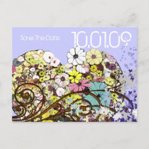 Postal De Anuncios Guardar la Fecha Flores y Hojas