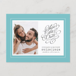 Postal De Anuncios Guardar la Fecha Foto Boda Acuática Elegante Chic