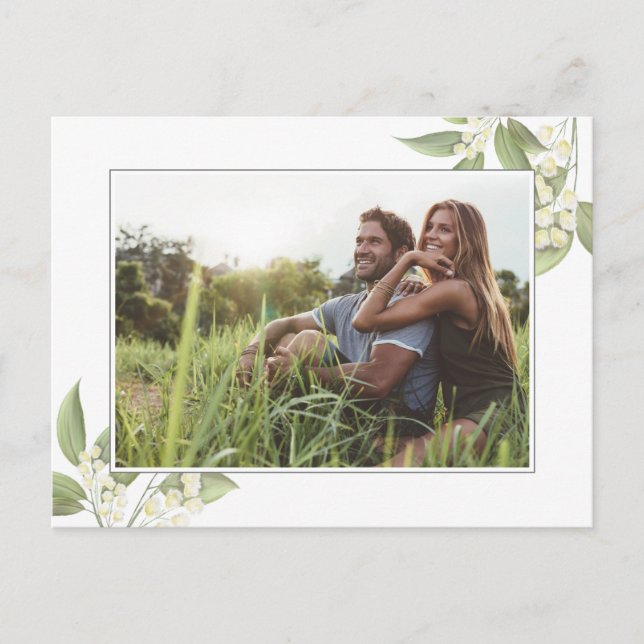 Postal De Anuncios Guardar la Fecha Foto Boda Floral Verdor (Anverso)