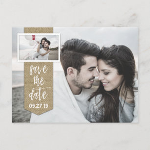 Postal De Anuncios Guardar la fecha foto boda rústica arpillera