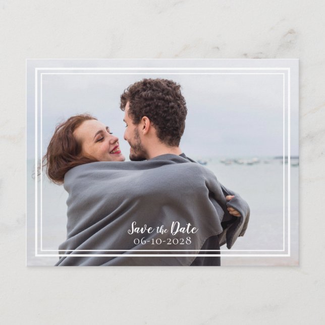 Postal De Anuncios Guardar la fecha Foto de Boda Moderno Azul Periwin (Anverso)