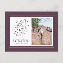 Postal De Anuncios Guardar la Fecha Foto Imagen Boda Morado Elegante
