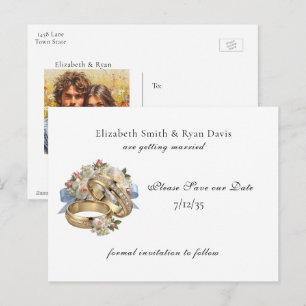 Postal De Anuncios Guardar la Fecha Foto Personal & Anillos de Boda