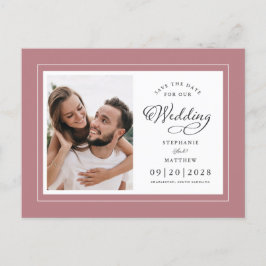 Postal De Anuncios Guardar la Fecha Foto Polvo Rosa Chic Boda
