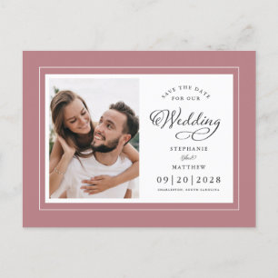 Postal De Anuncios Guardar la Fecha Foto Polvo Rosa Chic Boda