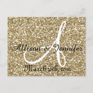 Postal De Anuncios Guardar la fecha Glitter Dorado Hojalata Falsa