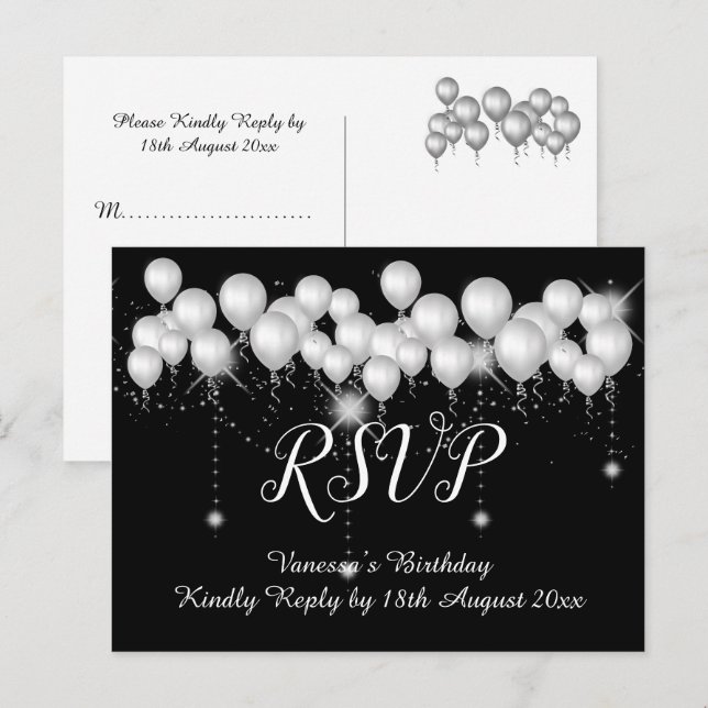 Postal De Anuncios Guardar la fecha globos BLANCOS negros en toda la  (Anverso / Reverso)