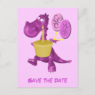 Postal De Anuncios Guardar la fecha Globos de dragón morado lindo