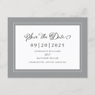 Postal De Anuncios Guardar la fecha gris Elegante boda Chic sin foto
