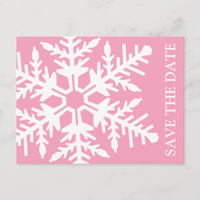 Postal De Anuncios Guardar La Fecha Jumbo Snowflake (Rosa / Blanco) (Anverso)