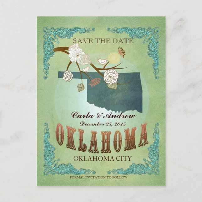 Postal De Anuncios Guardar la fecha - Mapa de Oklahoma con hermosos p (Anverso)