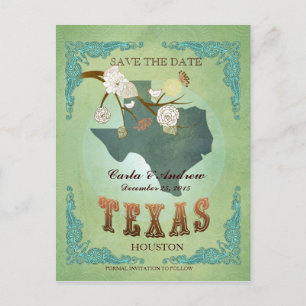 Postal De Anuncios Guardar la fecha - Mapa de Texas con hermosos pája