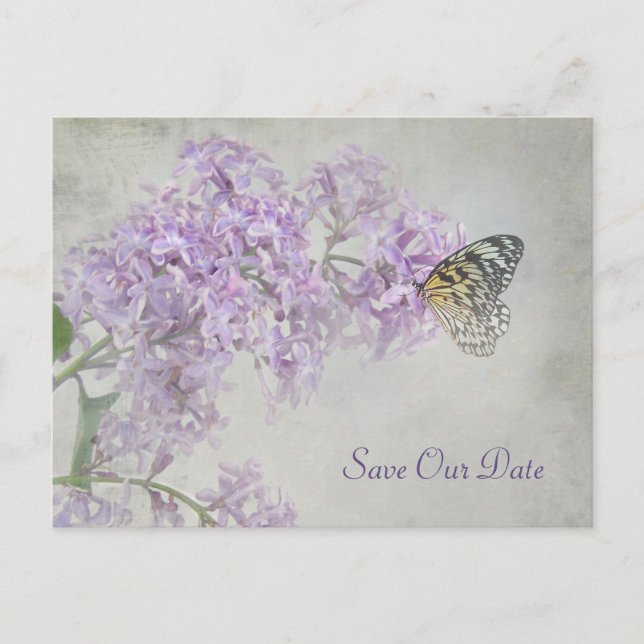 Postal De Anuncios Guardar la fecha-mariposa en lilas (Anverso)
