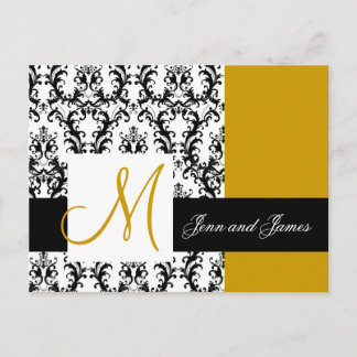 Postal De Anuncios Guardar la fecha Monograma Damask Wedding Gold