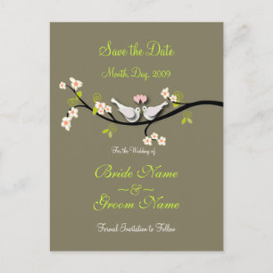 Postal De Anuncios Guardar la fecha palomas+flores rosadas/color pers