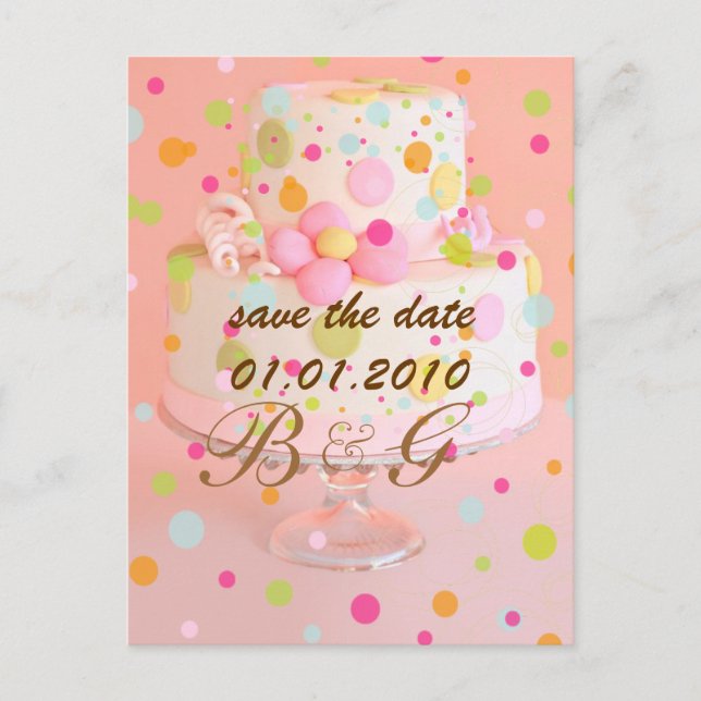 Postal De Anuncios Guardar la fecha, pastel boda (Anverso)