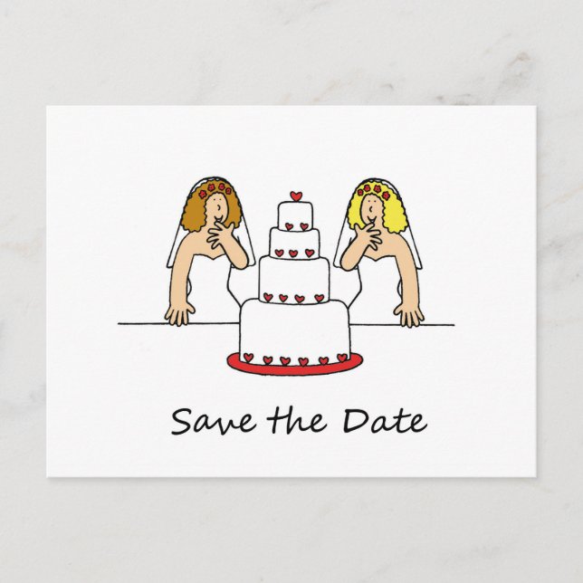 Postal De Anuncios Guardar la fecha Personalizado de novias lesbianas (Anverso)