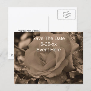 Postal De Anuncios Guardar la fecha Rosa Flor Sepia Vintage