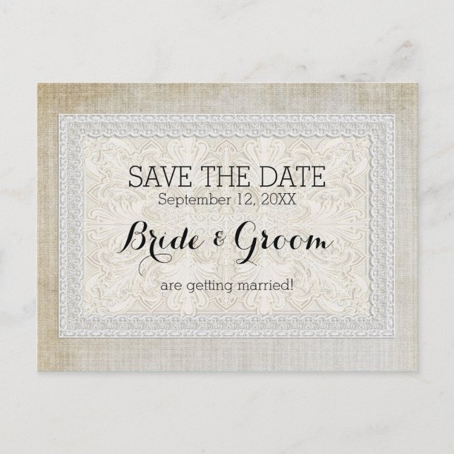 Postal De Anuncios Guardar la fecha Rústica de encaje con la línea vi (Anverso)