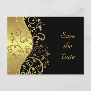 Postal De Anuncios Guardar la fecha: Swirls de oro y negro