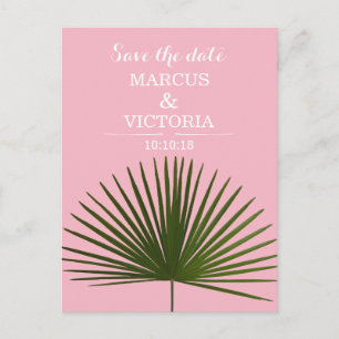 Postal De Anuncios Guardar la fecha Tropical Palm Frond Leaf Boda