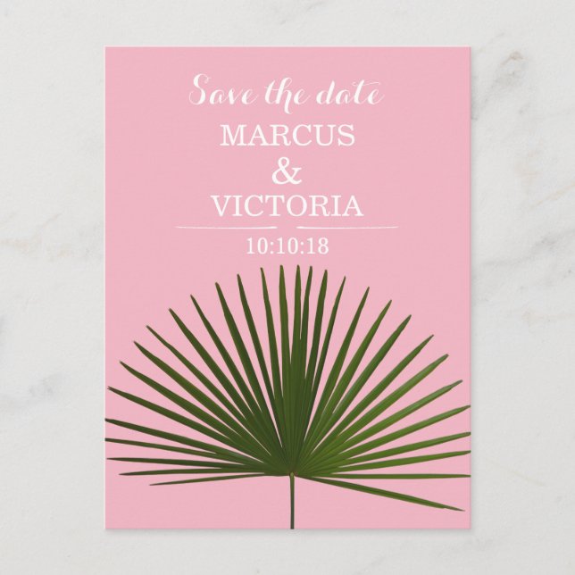 Postal De Anuncios Guardar la fecha Tropical Palm Frond Leaf Boda (Anverso)