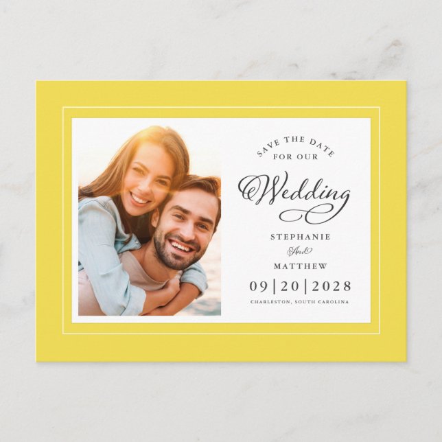 Postal De Anuncios Guardar la foto del Boda de Moda elegante amarillo (Anverso)