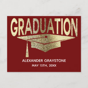 Postal De Anuncios Guardar La Graduación De Fecha Red & Faux Gold Mod