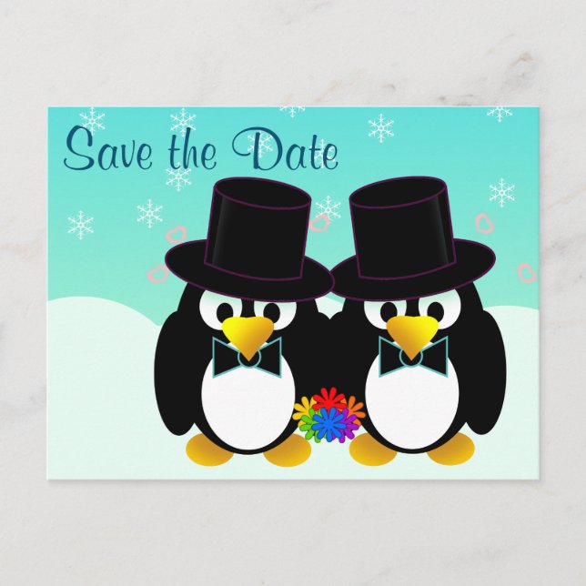 Postal De Anuncios Guardar los pingüinos Bodas de fecha (Anverso)