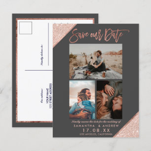 Postal De Anuncios Guardar nuestra cita rosa dorado gris collage de r